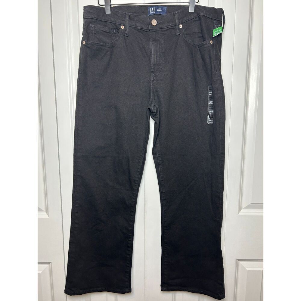NWT GAP Denim Kick Fit Mid Rise Flare Ankle Jeans Black 14/32R